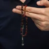 Gümüş Kazaz Püsküllü Sarı Siyah Kırmızı Sıkma Kehribar Tesbih