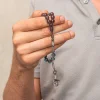 Gümüş Kazaz Püsküllü Şeffaf Mavi Sıkma Kehribar Tesbih