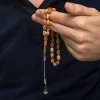 Gümüş Kazaz Püsküllü Sıkma Kehribar Tesbih