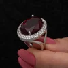 Gümüş Kırmızı Oval Taşlı Kadın Yüzük