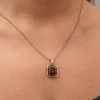 Gümüş Kırmızı Taşlı Dikdörtgen Kadın Kolye