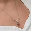 Gümüş Kırmızı Zirkon Taşlı Kalp Kadın Kolye