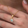 Gümüş Mavi Taşlı Gold Çiçek Kadın Kolye