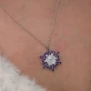 Gümüş Mor Lotus Desenli Çiçek Kadın Kolye