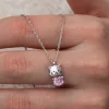 Gümüş Pembe Taşlı Sevimli Kedi Kadın Kolye