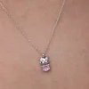 Gümüş Pembe Taşlı Sevimli Kedi Kadın Kolye