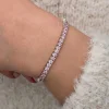Gümüş Pembe Zirkon Taşlı Su Yolu Kadın Bileklik