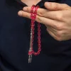 Gümüş Püsküllü Pembe Ateş Kehribar Tesbih