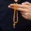 Gümüş Püsküllü Sarı Kapsül Kesim Sıkma Kehribar Tesbih