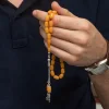 Gümüş Püsküllü Sarı Kapsül Kesim Sıkma Kehribar Tesbih