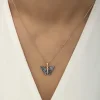 Gümüş Rose Antrasit Kaplangözü Taşlı Kelebek Kolye