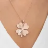 Gümüş Rose Dört Yaprak Rose Yonca Bayan Kolye