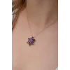 Gümüş Rose Mor Lotus Çiçeği Kolye