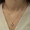 Gümüş Rose Mor Taşlı Umut Çiçeği Kolye