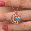 Gümüş Rose Opal Mavi Taşlı Ay Güneş Kadın Kolye