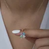Gümüş Rose Renkli Taşlı Kalp Yonca Kadın Kolye