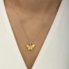 Gümüş Rose Sarı Kaplangözü Taşlı Kelebek Kolye