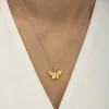 Gümüş Rose Sarı Kaplangözü Taşlı Kelebek Kolye