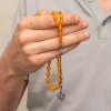 Gümüş Turuncu Kazaz Püsküllü Sıkma Kehribar Tesbih
