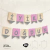 İyi ki Doğdun Pembe Zemin Gümüş Harf Afiş