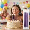 Metalik Mor Uzun Mum 19cm 4 Parça