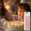 Pembe Makaron İnce Uzun Pasta Mum Seti 4lü