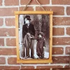 Rustik Ahşap Çerçeveli Vintage Metal Pano Charlie Chaplin 20x30