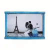 Rustik Ahşap Çerçeveli Vintage Metal Pano Eiffel 20x30