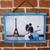 Rustik Ahşap Çerçeveli Vintage Metal Pano Eiffel 20x30