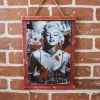 Rustik Ahşap Çerçeveli Vintage Metal Pano M. Monroe Red 20x30