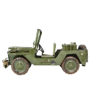 1952 Model Army Jeep Elyapımı Eskitilmiş Biblo 28cm