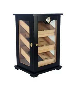 3 Raflı Puro Kutusu Humidor Kabinet Siyah 150s