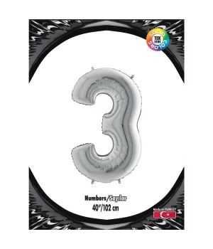 3 Rakam Gümüş Folyo Balon 40