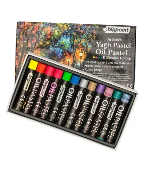 Bigpoint Artists′s Yağlı (Oil) Pastel Boya Seti Metalik ve Neon Renkler 12 Renk