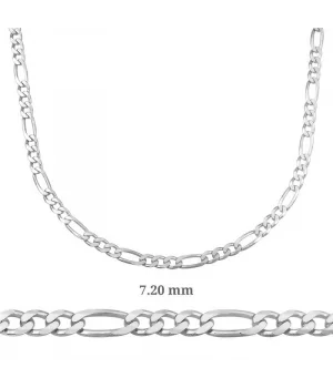 7.20 mm Gümüş Figaro Zincir - 200 mikron