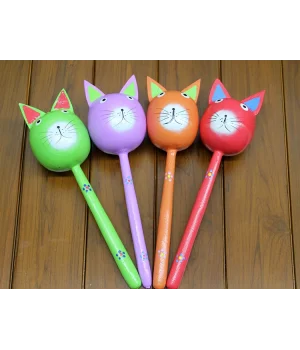 Ahşap Kedi Marakas Tekli Polos:29