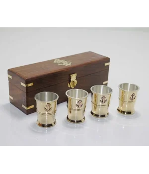 Ahşap Kutulu 4Lü Pirinç Shot Bardak Seti 4288B