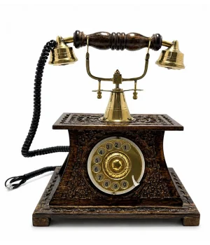 Ahşap Ve Pirinç Nostaljik Masa Telefonu Af931