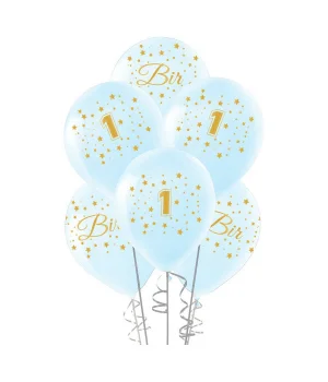 Altın 1 Yaş Baskılı Mavi Balon 12