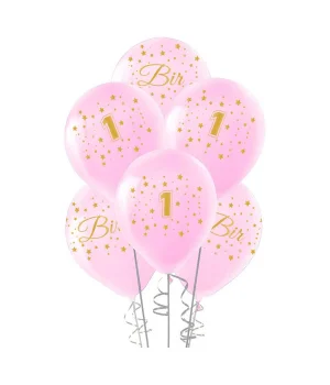 Altın 1 Yaş Baskılı Pembe Balon 12