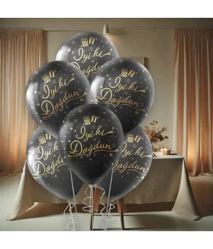 Altın İyi ki Doğdun Baskılı Siyah Balon 12