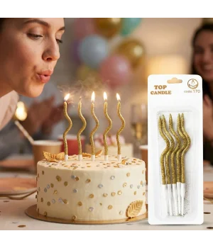 Altın Simli Kıvrımlı Doğum Günü Pasta Mumu