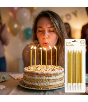 Altın Uzun Pasta Mum Seti 15cm 6 Parça