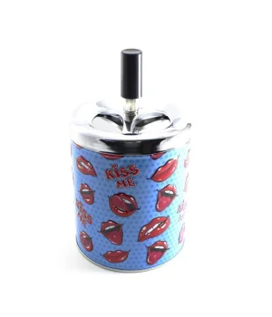 Bas-Çevir Metal Hazneli Küllük Dudak Desen Mavi 10cm