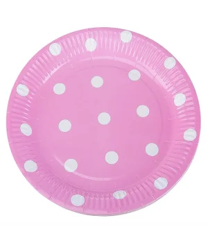 Beyaz Puantiyeli Pembe Karton Tabak