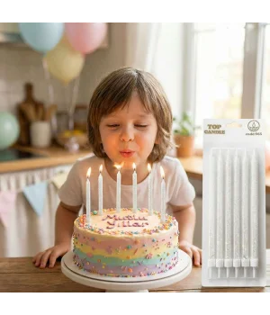 Beyaz Simli Pasta Mumları 6 Adet – Şık Doğum Günü Mum Seti