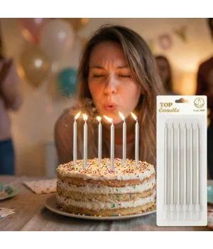 Beyaz Uzun Pasta Mum Seti 15cm 6 Parça