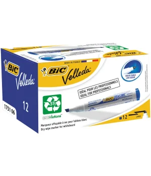 Bic Velleda 1751 Kesik Uç Beyaz Tahta Kalemi Mavi 12li Kutu