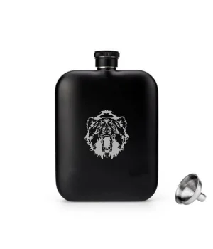British Mat Siyah Vahşi Ayı Oval Çelik Cep İçki Matarası 4oz 120ml