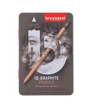 Bruynzeel Expression Graphite Dereceli Kalem Karakalem Eskiz Çizim Seti 12li Metal Kutu